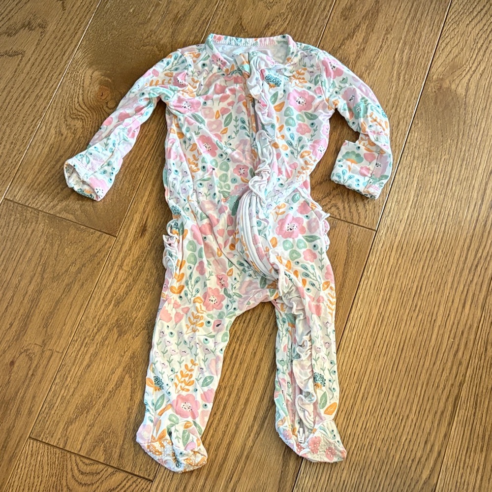 Caden Lane Pink and White Floral Footie